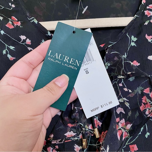 NWT Ralph Lauren SP19 Black Ruffle Floral Blouse MSRP $115 - Picture 5 of 7